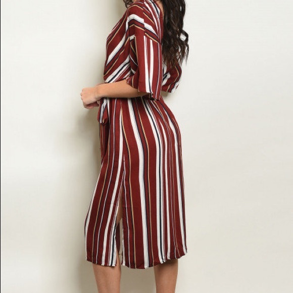 Final Sale Maroon Stripe Wrap Dress - Picture 4 of 4
